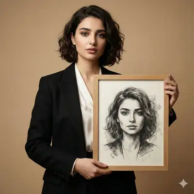 Charcoal Portrait in Frame Studio Image Prompt