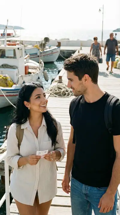 Aegean Harbor Arrival Photoreal Prompt