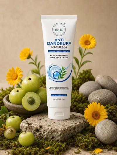 Natural botanical shampoo bottle product photography