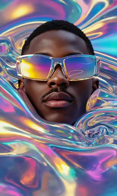 Iridescent Morphing Portrait in Surreal World