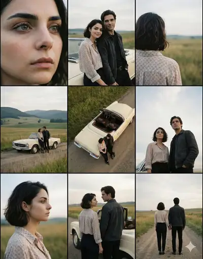 Cinematic 3x3 Grid Photo Series of a Couple at Dusk