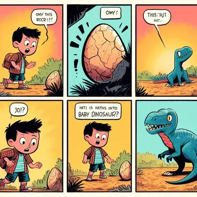 Comic strip: Boy discovers mysterious egg