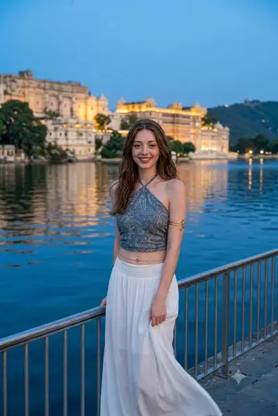 Cinematic Lakeside Portrait at Blue Hour