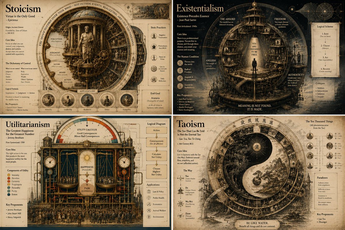 Visualize any philosophy as a symbolic machine infographic (GPT Image 2)