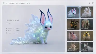 Prompt de Vídeo de UI de Enciclopédia de Criaturas