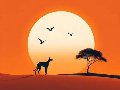 Minimalist Orange Scene with Sun and Greyhound
