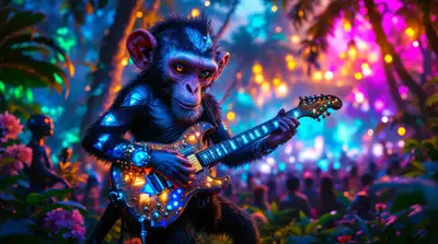 Surreal Alien Monkey Concert in Jungle
