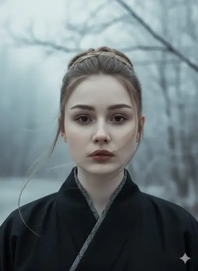 Contemplative Female Samurai Winter Portrait