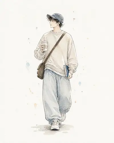 Minimalist Watercolor Urban Character Illustration