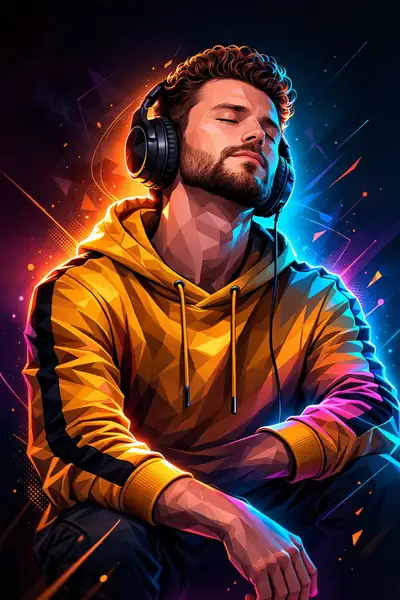 Neon Low-Poly Vector Portrait Transformation