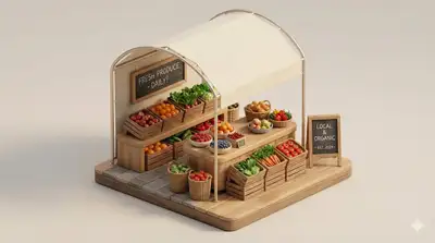 Minimal isometric urban retail stall diorama template