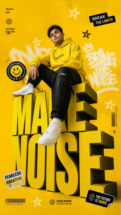 Make Noise 3D typography streetwear poster prompt