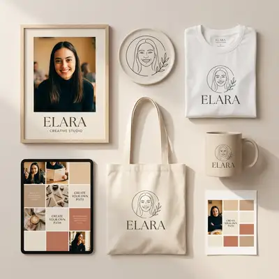 Personal branding kit mockup with merchandise and social media grid