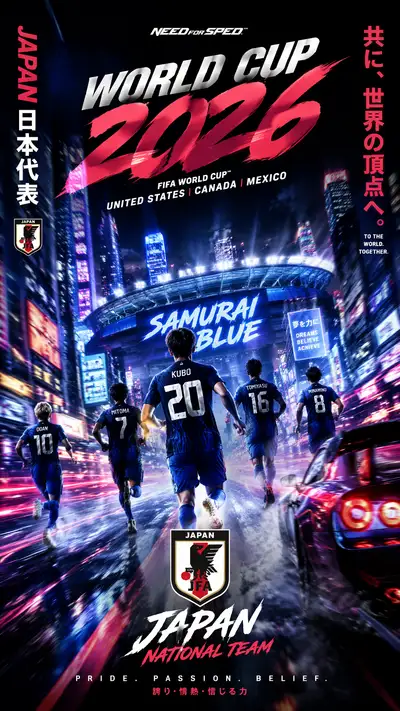 Need for Speed style World Cup 2026 Japan poster