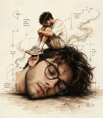 Surreal Conceptual Illustration of Man on Giant Head