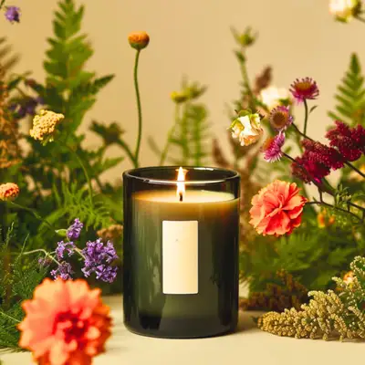 Scented Candle with Blooming Flowers