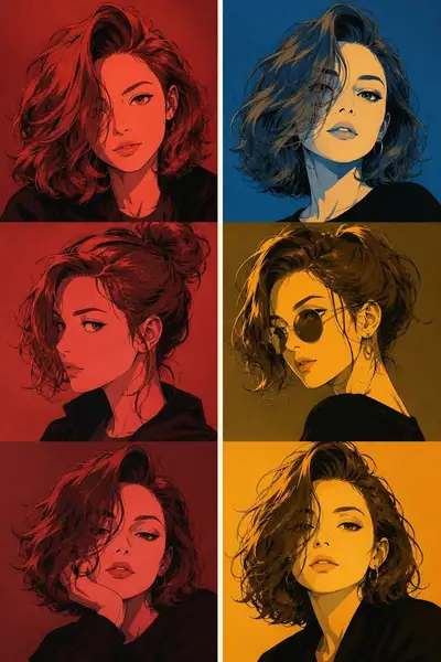 Triptych manga character poster with three moods