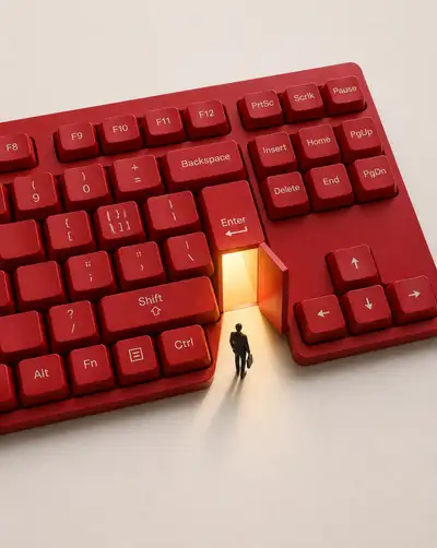 Surreal Red Keyboard Enter Key Doorway