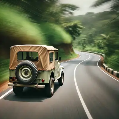 Off-road vehicle on curved road