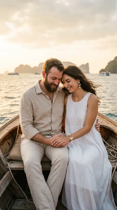 Romantic Couple in Boat at Golden Hour