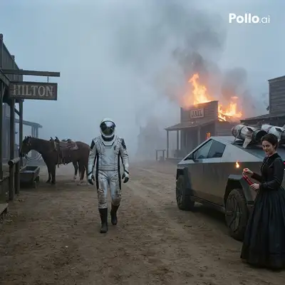 Astronaut in 1852 Wild West Street Scene
