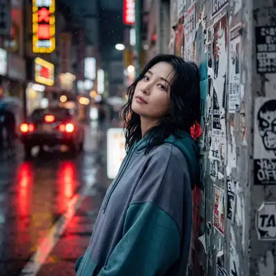 Neon City Rain Portrait (Photorealistic)