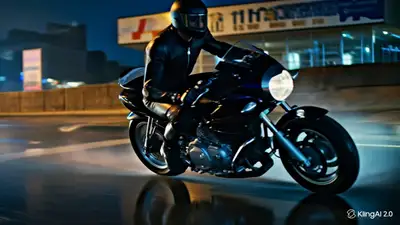 Cinematic Night Motorcycle Tracking Shot