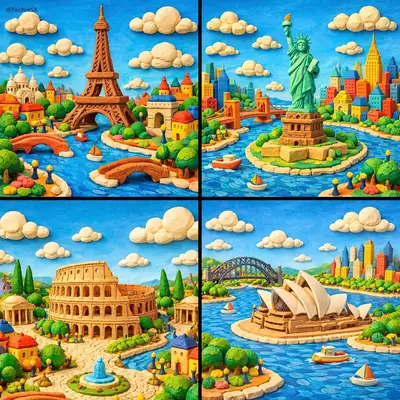 Whimsical clay miniature world of a famous landmark