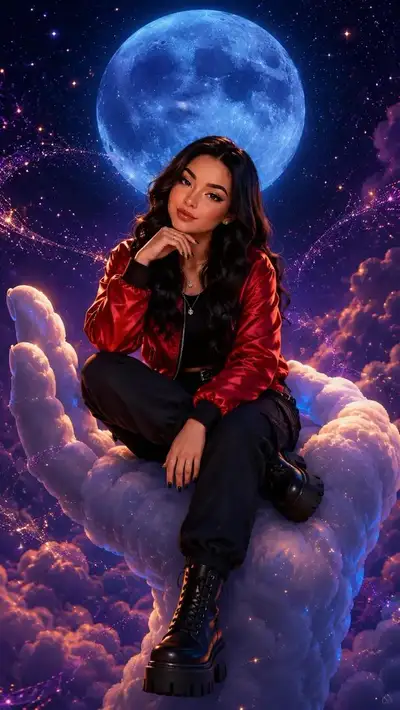 Pixar-style Streetwear Woman on Cloud Hand