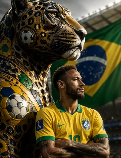 Brazil Totem Portrait Poster With a Jaguar and Maracana