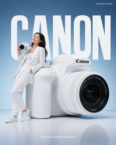 Oversized camera minimalist commercial ad