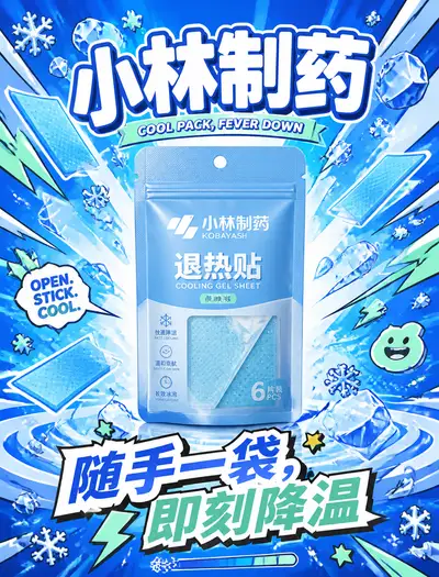 Vibrant commercial poster for a fever-cooling patch brand