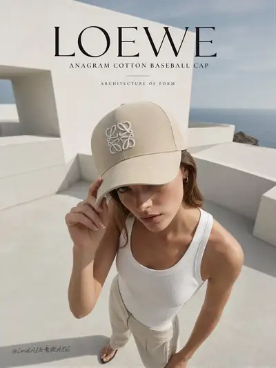 LOEWE Anagram cap editorial campaign with a top-down perspective