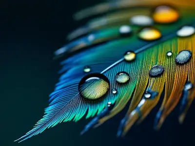 Macro Golden Pheasant Feather with Dew