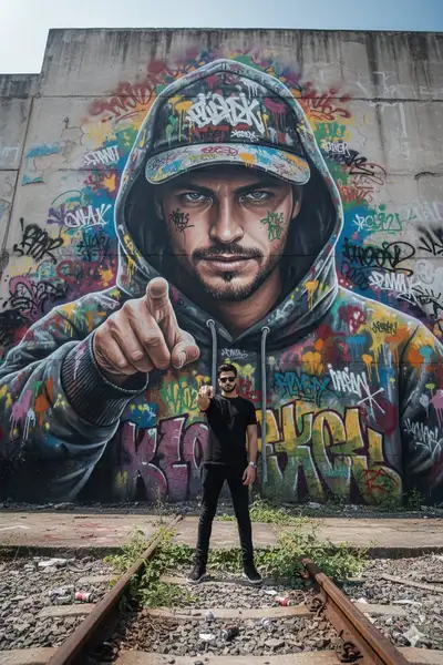Hyperrealistisches 2D-zu-3D-Straßenkunst-Mural-Porträt