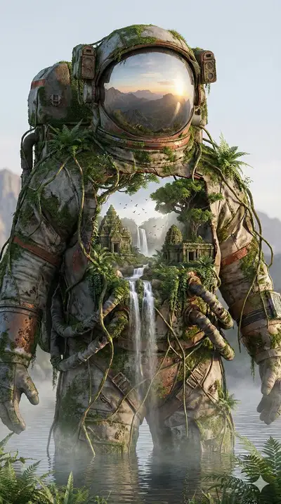 Nature-Overgrown Astronaut Suit World