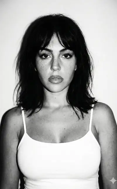 Vintage flash-lit black-and-white celebrity-style portrait