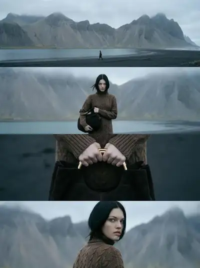 Four-frame cinematic Nordic coastline editorial