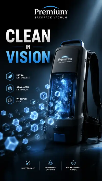 Premium backpack vacuum glowing cubes ad concept