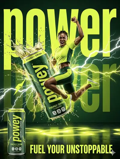 Powey Energy Drink Ad with Female Athlete