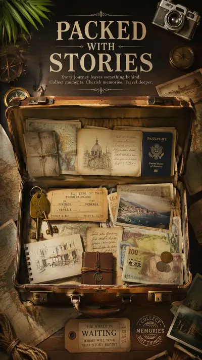 Packed With Stories Vintage Suitcase Travel Poster
