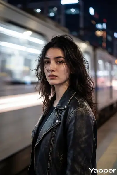 Cinematic Night Portrait with Train Lights