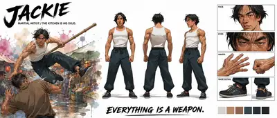 Cinematic Character Bible Sheet for Martial Artist