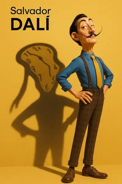 Pixar-style Salvador Dali with melted clock shadow
