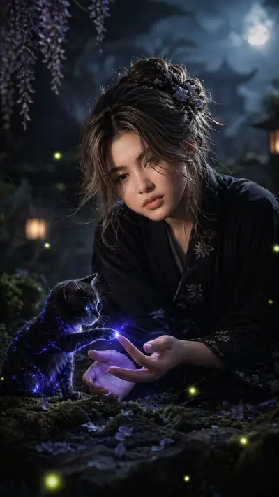 Moonlit Garden Kitten Cinematic Close-up