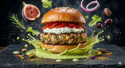 Gourmet Cheeseburger Splash Food Photography Prompt