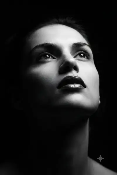 Black-and-White Cinematic Portrait of a Woman