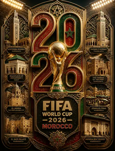 Luxury 3D FIFA World Cup 2026 Morocco commemorative poster