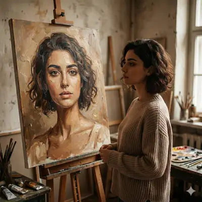 Prompt de portrait à côté d'un autoportrait à l'huile