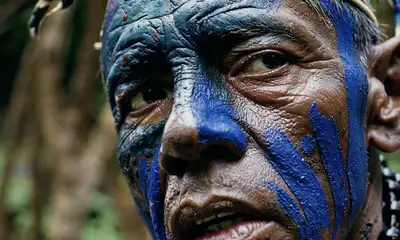 Weathered Man in Forest with Anxious Motion